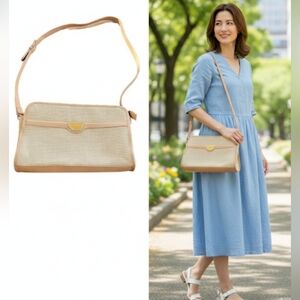 VINTAGE Etienne Aigner Jute and Tan Manmade Leather Adjustable ShoulderBag Purse